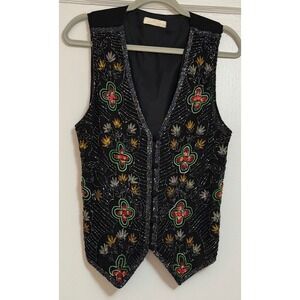VINTAGE Y2K OTHER‎ DESTINATION SILK BEADED FLORAL VEST WOMENS LARGE